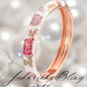 Vintage Floral Rose Gold Cloisonne Bangle Bracelet